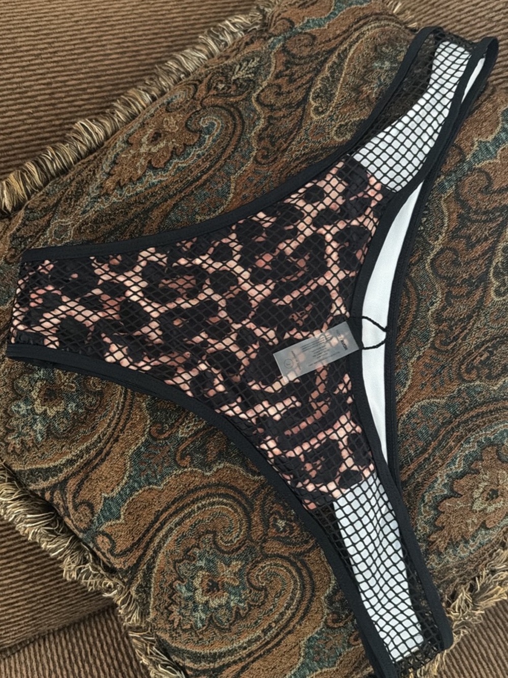 New! Fashion Nova Black Fishnet Cheeky Bikini with Pink Lining